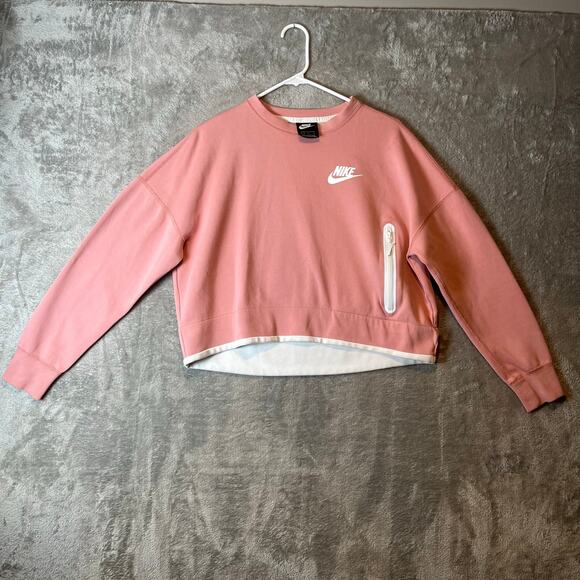 Nike Sportswear Tech Fleece Women's Crewneck Pullover Pink White Size Large - Picture 1 of 8